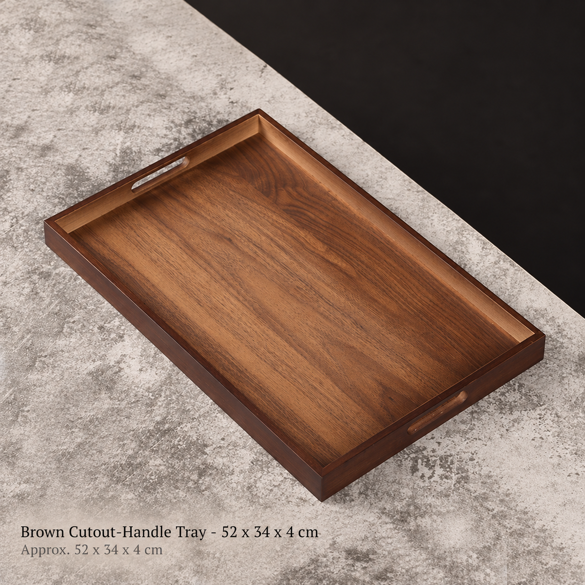 Brown Cutout-Handle Tray - 52 x 34 x 4 cm
