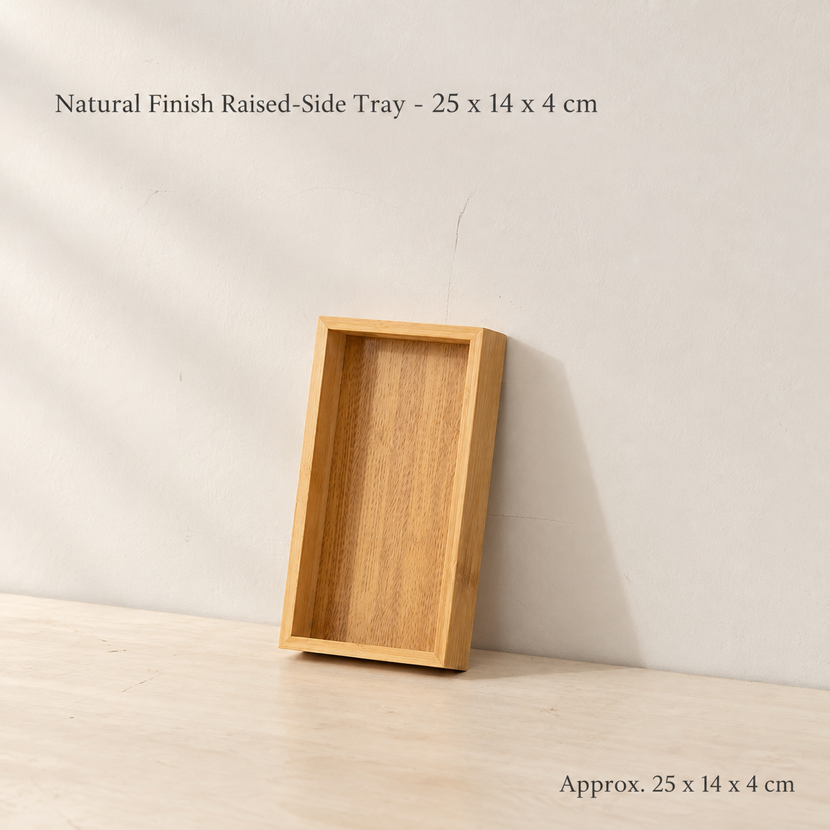 Natural Finish Raised-Side Tray - 25 x 14 x 4 cm