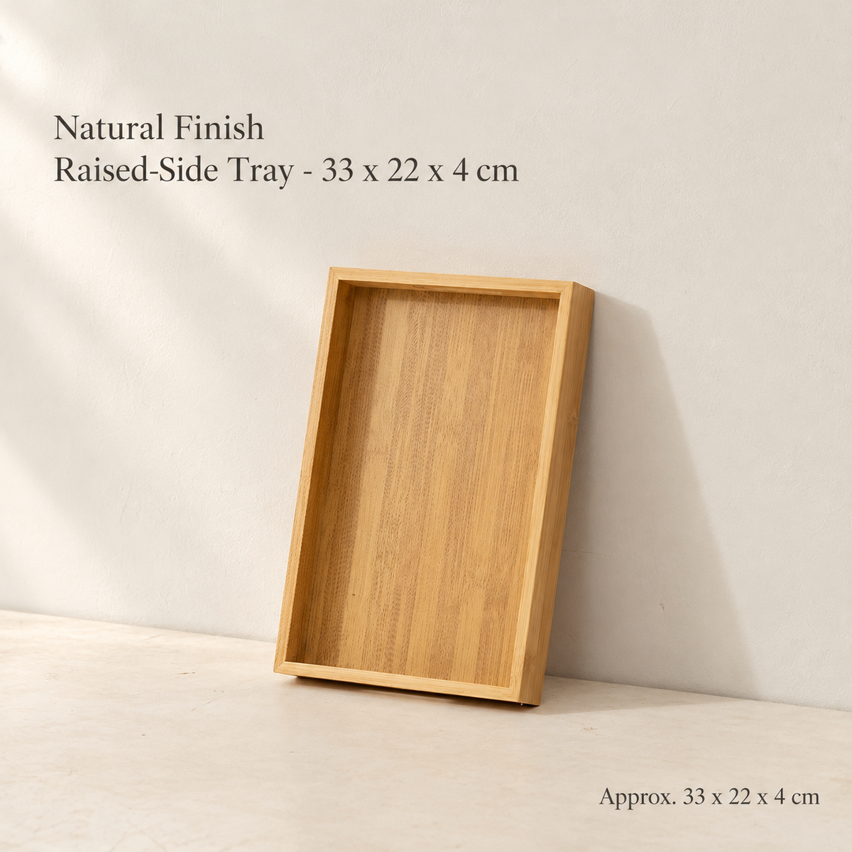 Natural Finish Raised-Side Tray - 33 x 22 x 4 cm