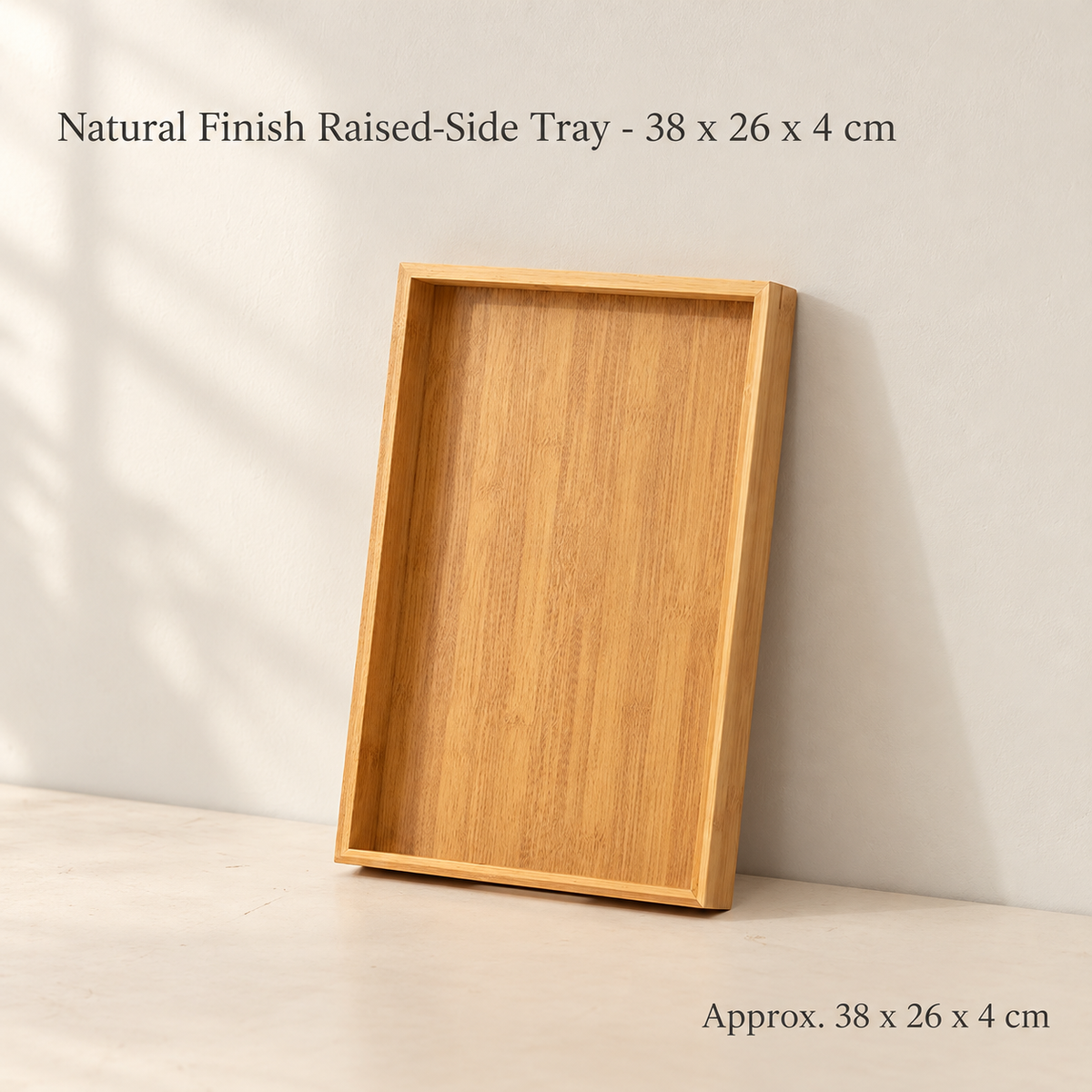 Natural Finish Raised-Side Tray - 38 x 26 x 4 cm