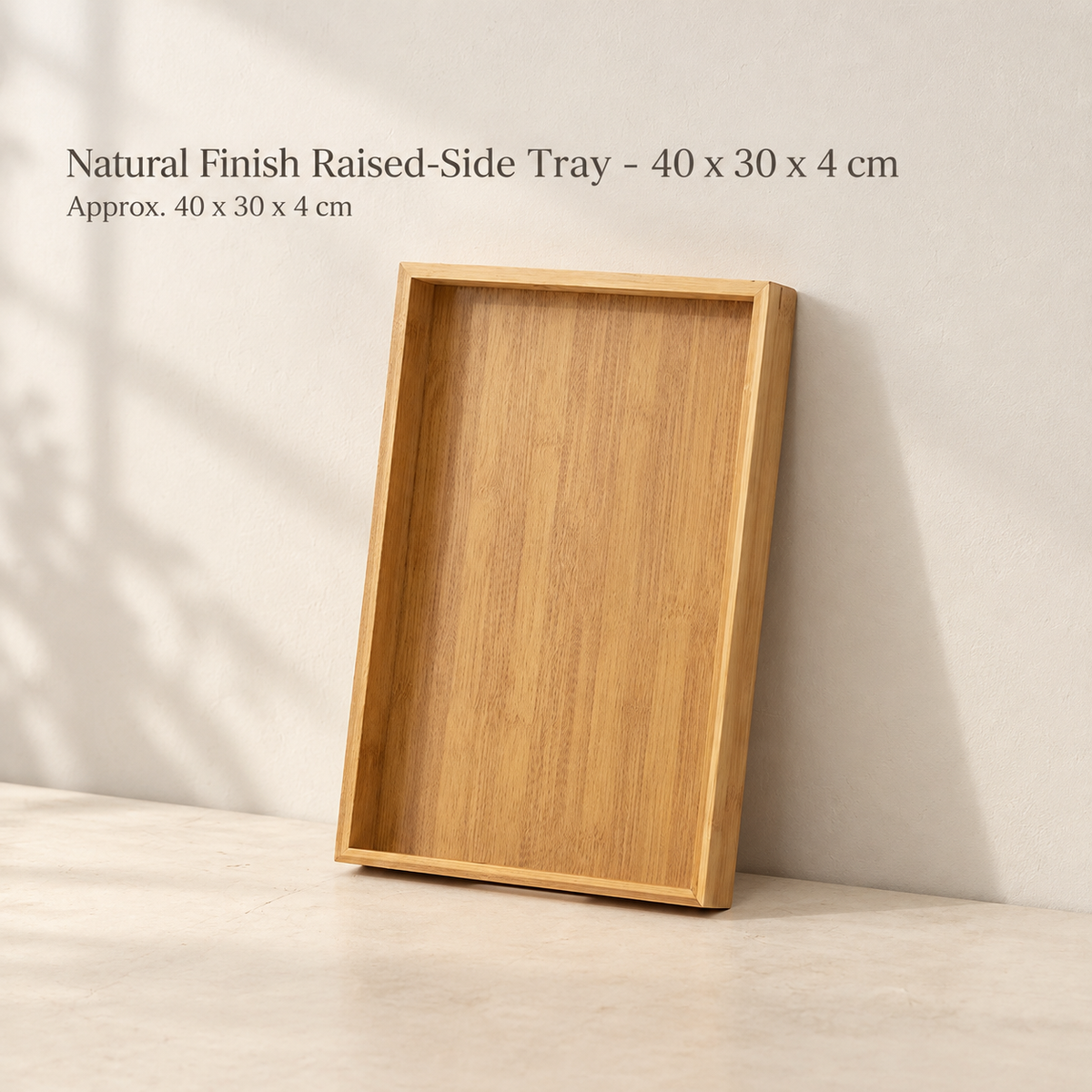 Natural Finish Raised-Side Tray - 40 x 30 x 4 cm