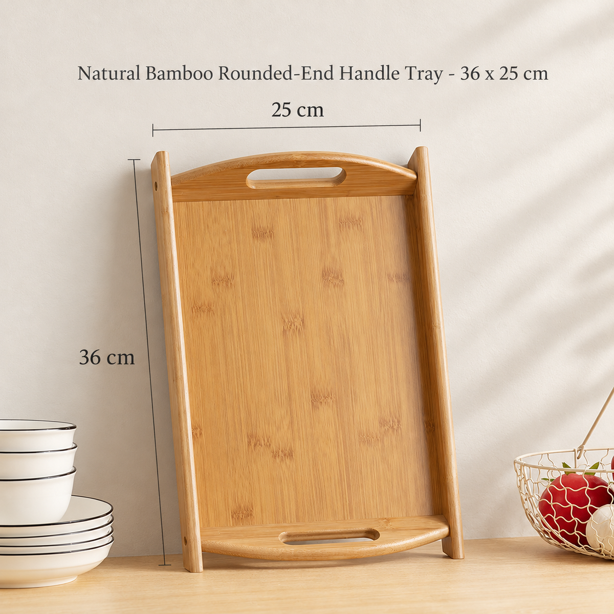 Natural Bamboo Rounded-End Handle Tray - 36 x 25 cm