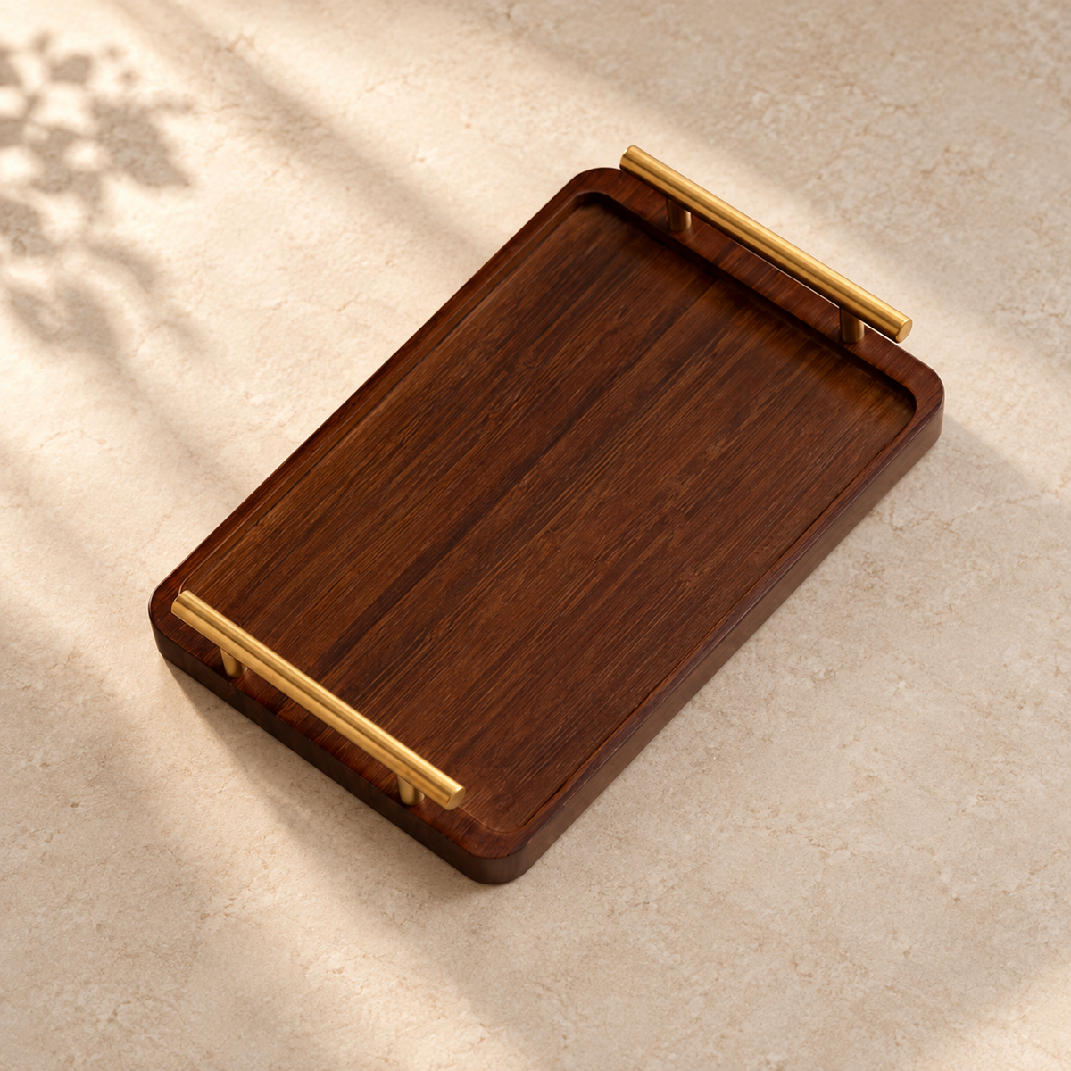 Brown Rectangular Serving Tray with Bar Handles — image 2