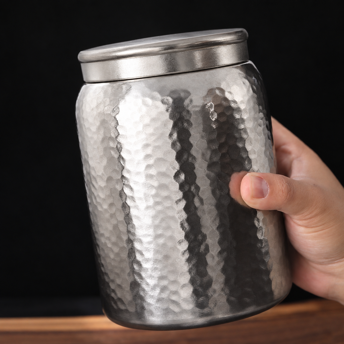 Hammered Silver-Grey Tea Canister — image 3