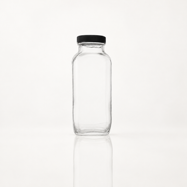 Clear Square Glass Beverage Bottle