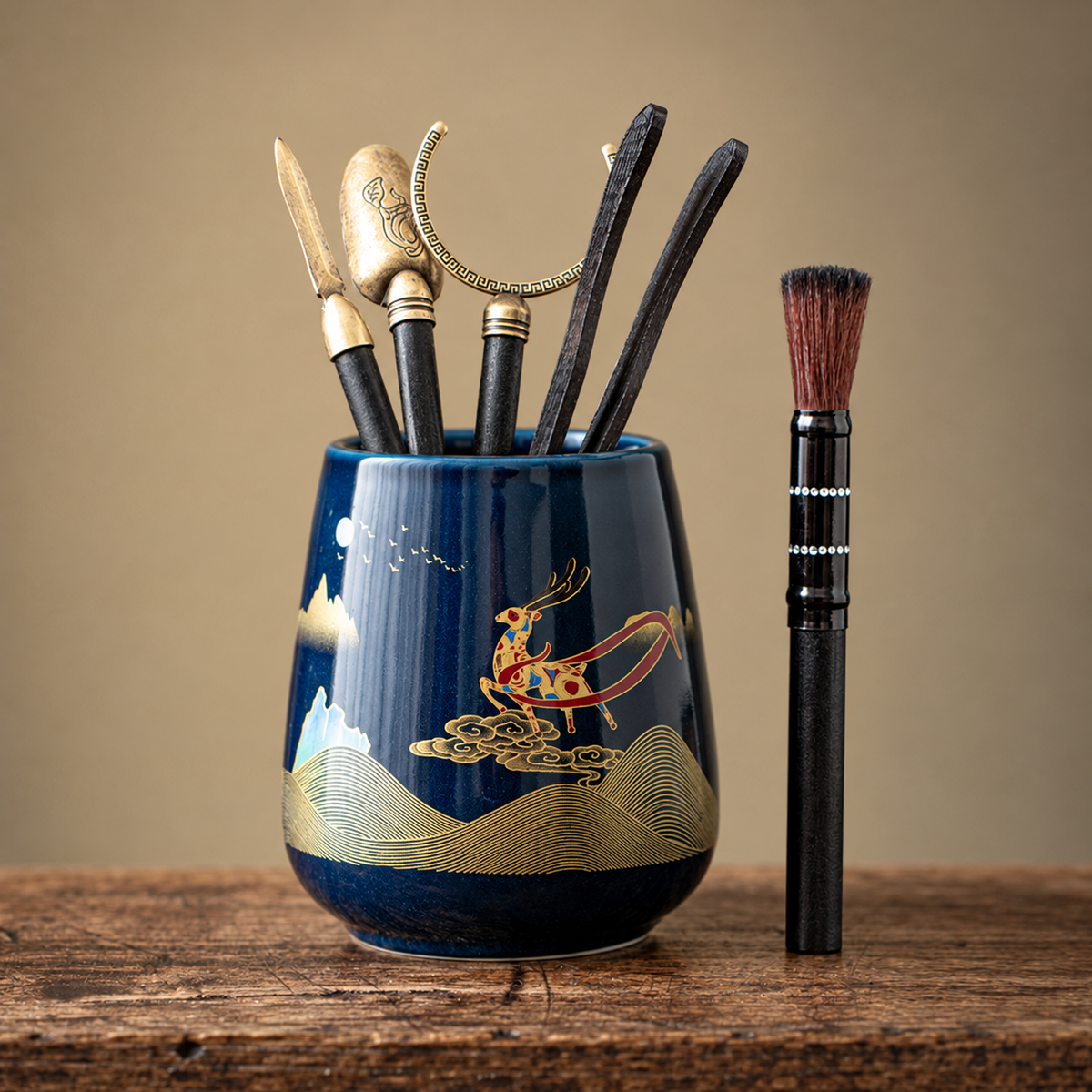 Navy - Gold Deer Landscape