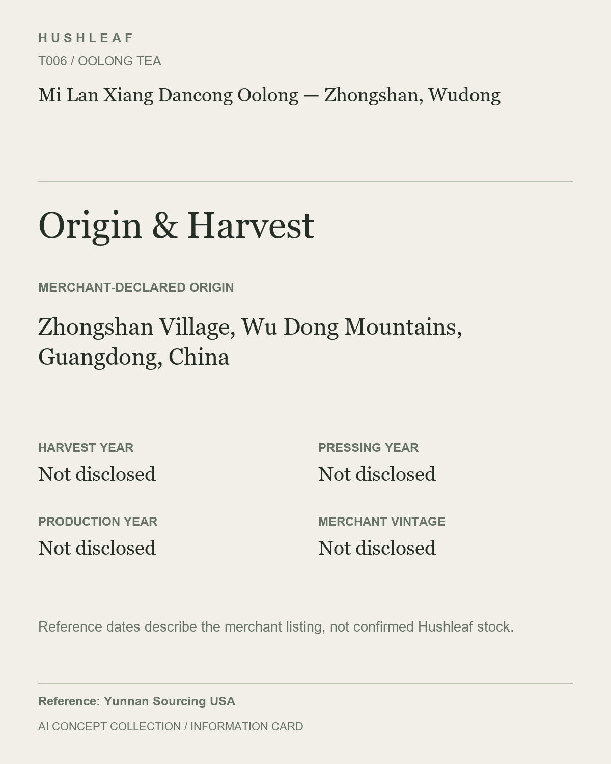 AI concept collection — origin harvest information card — Mi Lan Xiang Dancong Oolong — Zhongshan, Wudong
