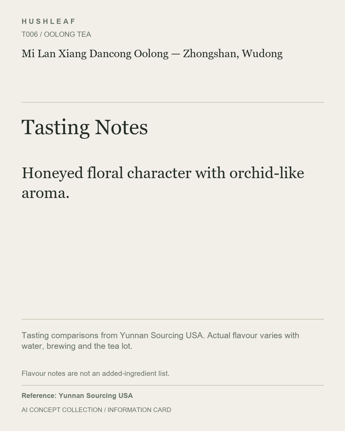AI concept collection — tasting information card — Mi Lan Xiang Dancong Oolong — Zhongshan, Wudong