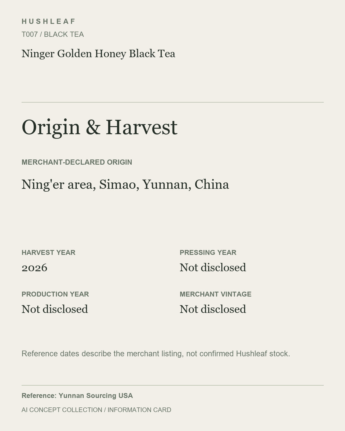 AI concept collection — origin harvest information card — Ninger Golden Honey Black Tea