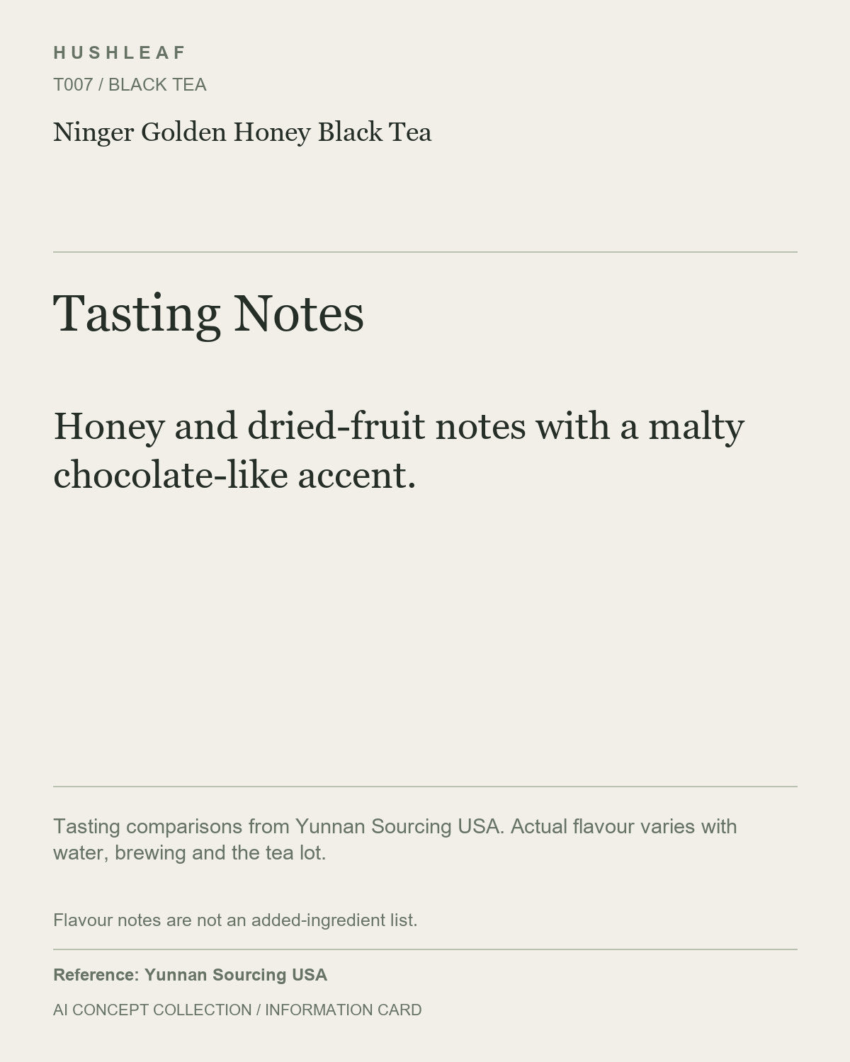 AI concept collection — tasting information card — Ninger Golden Honey Black Tea