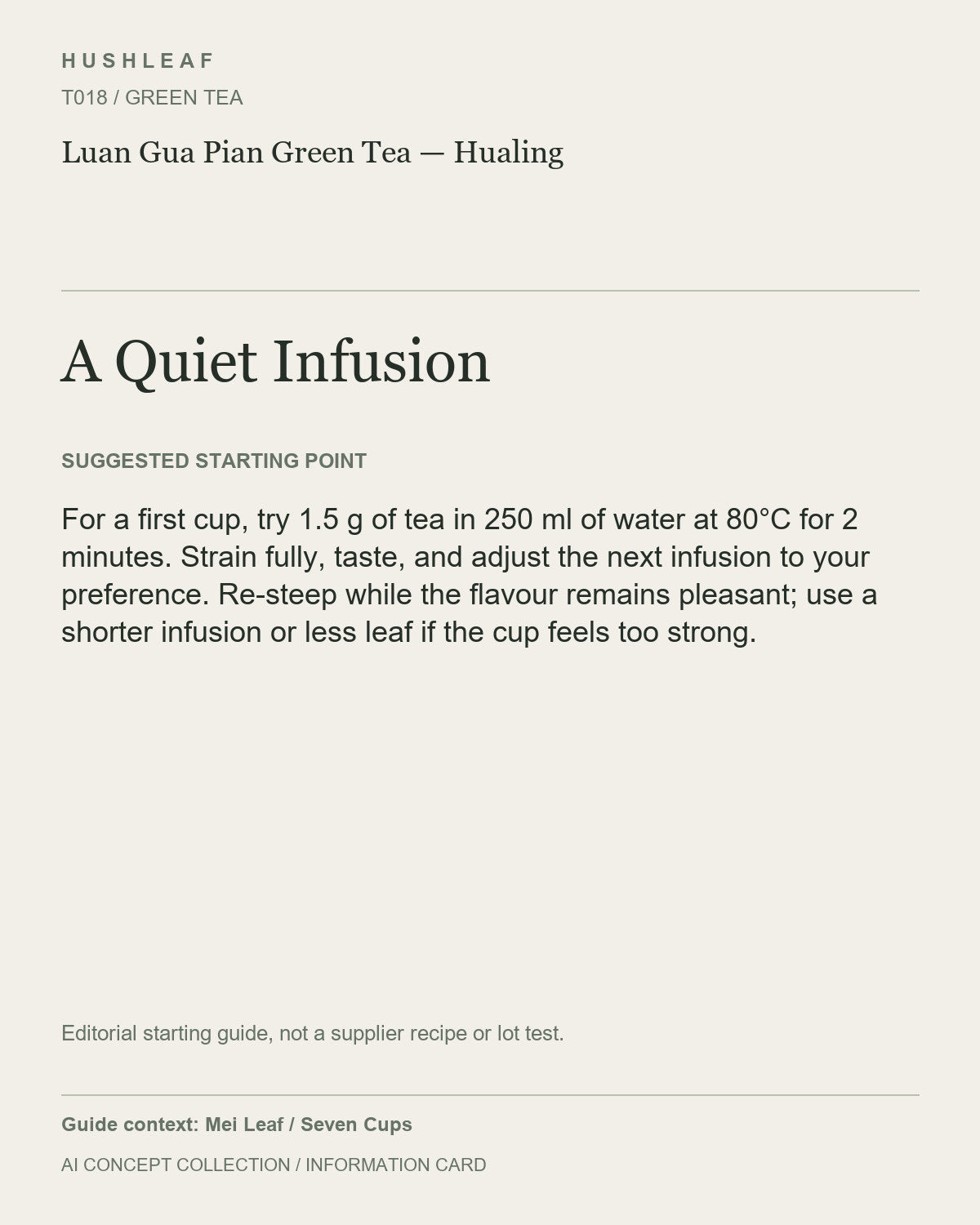 AI concept collection — brewing information card — Luan Gua Pian Green Tea — Hualing