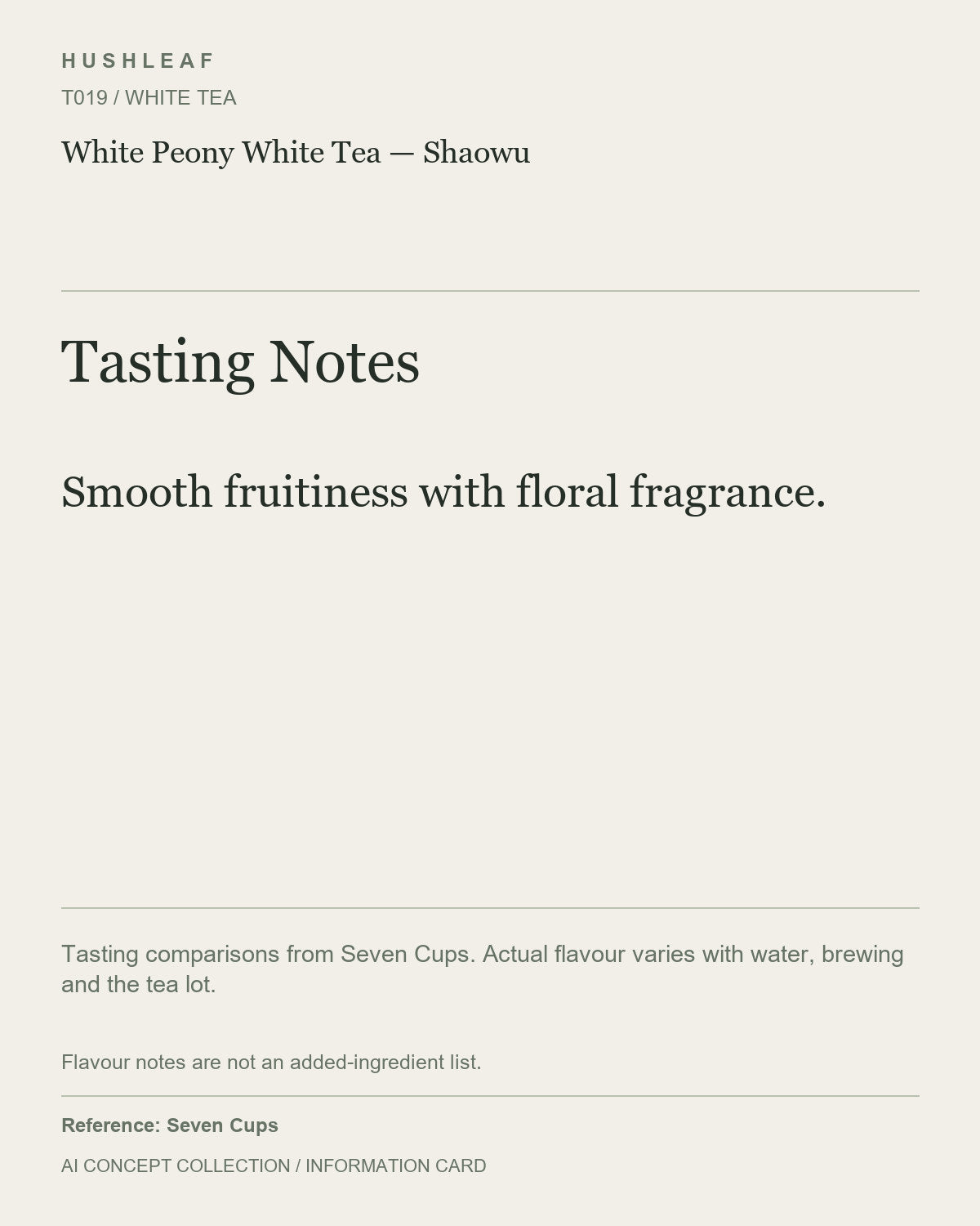 AI concept collection — tasting information card — White Peony White Tea — Shaowu