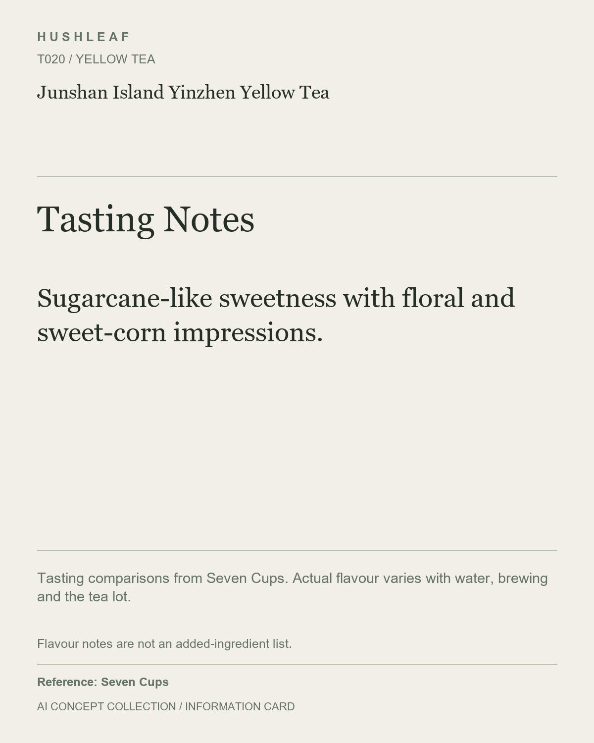 AI concept collection — tasting information card — Junshan Island Yinzhen Yellow Tea