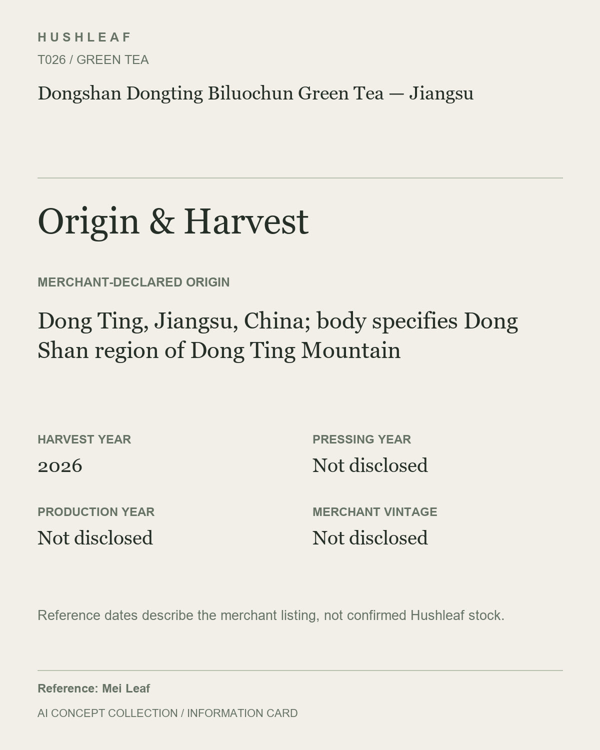 AI concept collection — origin harvest information card — Dongshan Dongting Biluochun Green Tea — Jiangsu