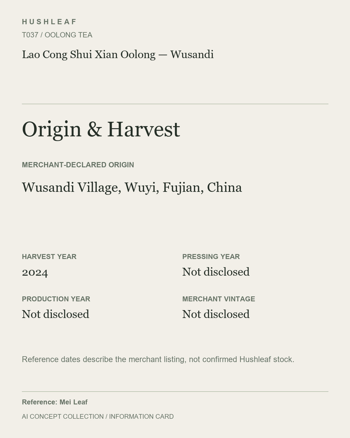 AI concept collection — origin harvest information card — Lao Cong Shui Xian Oolong — Wusandi