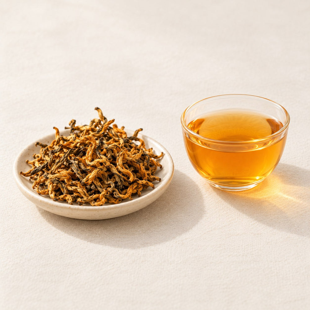 AI brewing scene concept — Golden Bud Black Tea — Fengqing, Yunnan