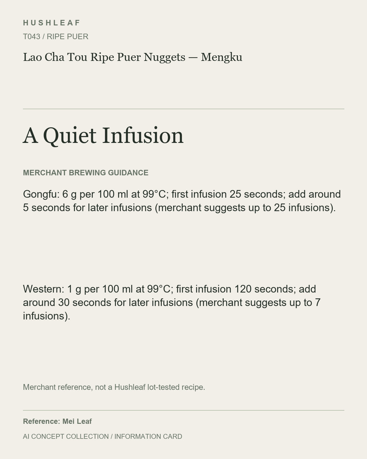 AI concept collection — brewing information card — Lao Cha Tou Ripe Puer Nuggets — Mengku