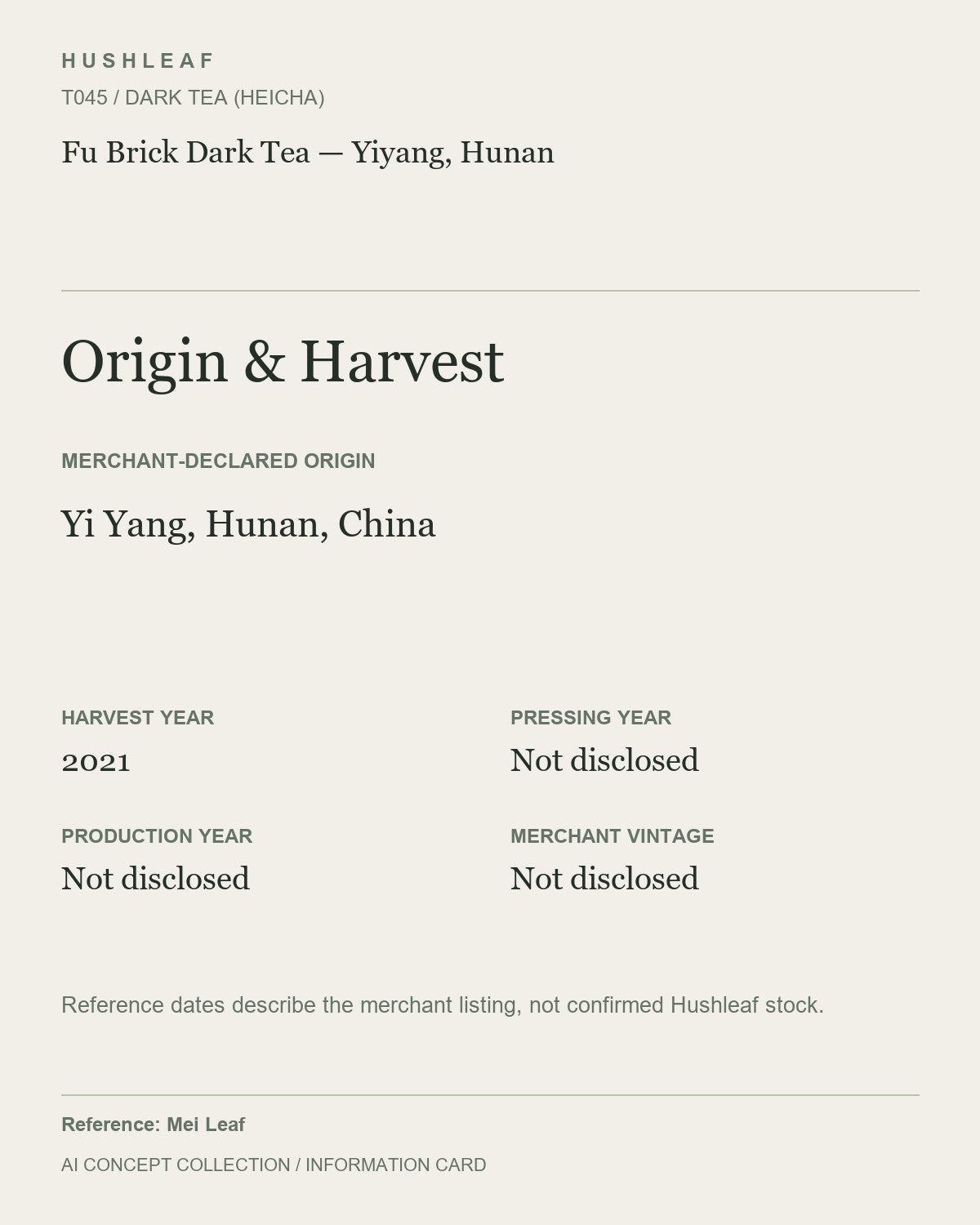 AI concept collection — origin harvest information card — Fu Brick Dark Tea — Yiyang, Hunan