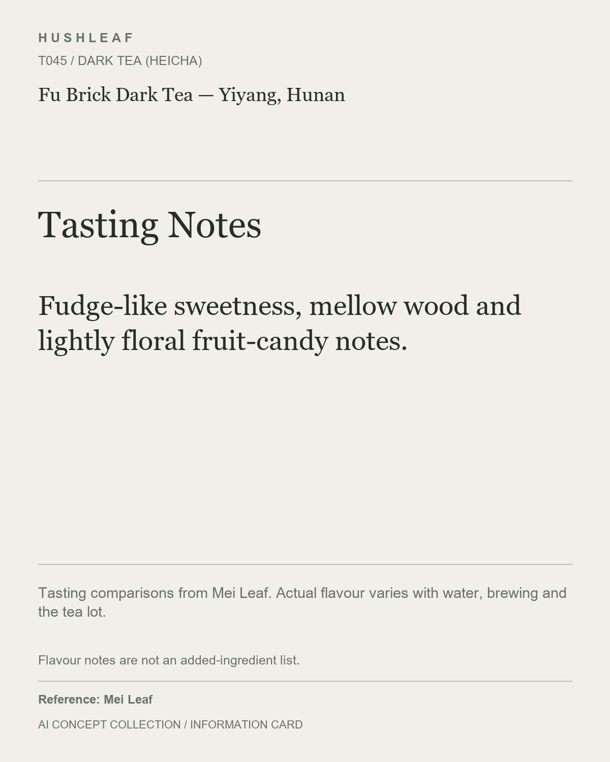 AI concept collection — tasting information card — Fu Brick Dark Tea — Yiyang, Hunan