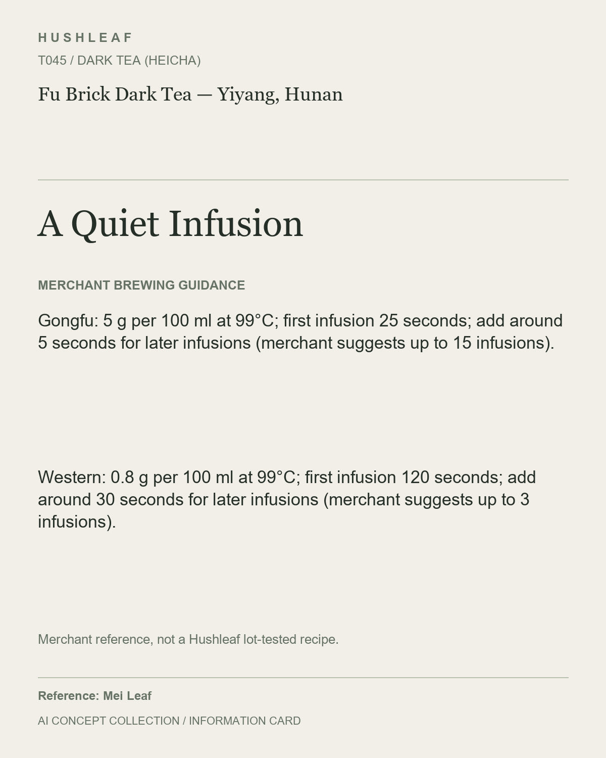 AI concept collection — brewing information card — Fu Brick Dark Tea — Yiyang, Hunan