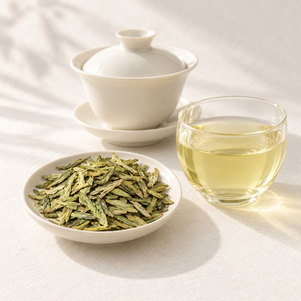 AI brewing scene concept — Longjing Green Tea — Qiandao Hu, Zhejiang