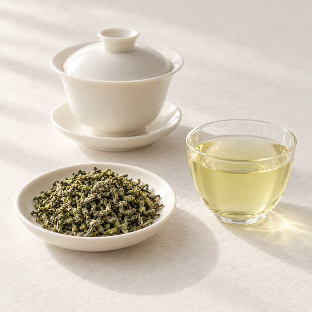 AI brewing scene concept — Biluochun Green Tea — Xishan, Jiangsu