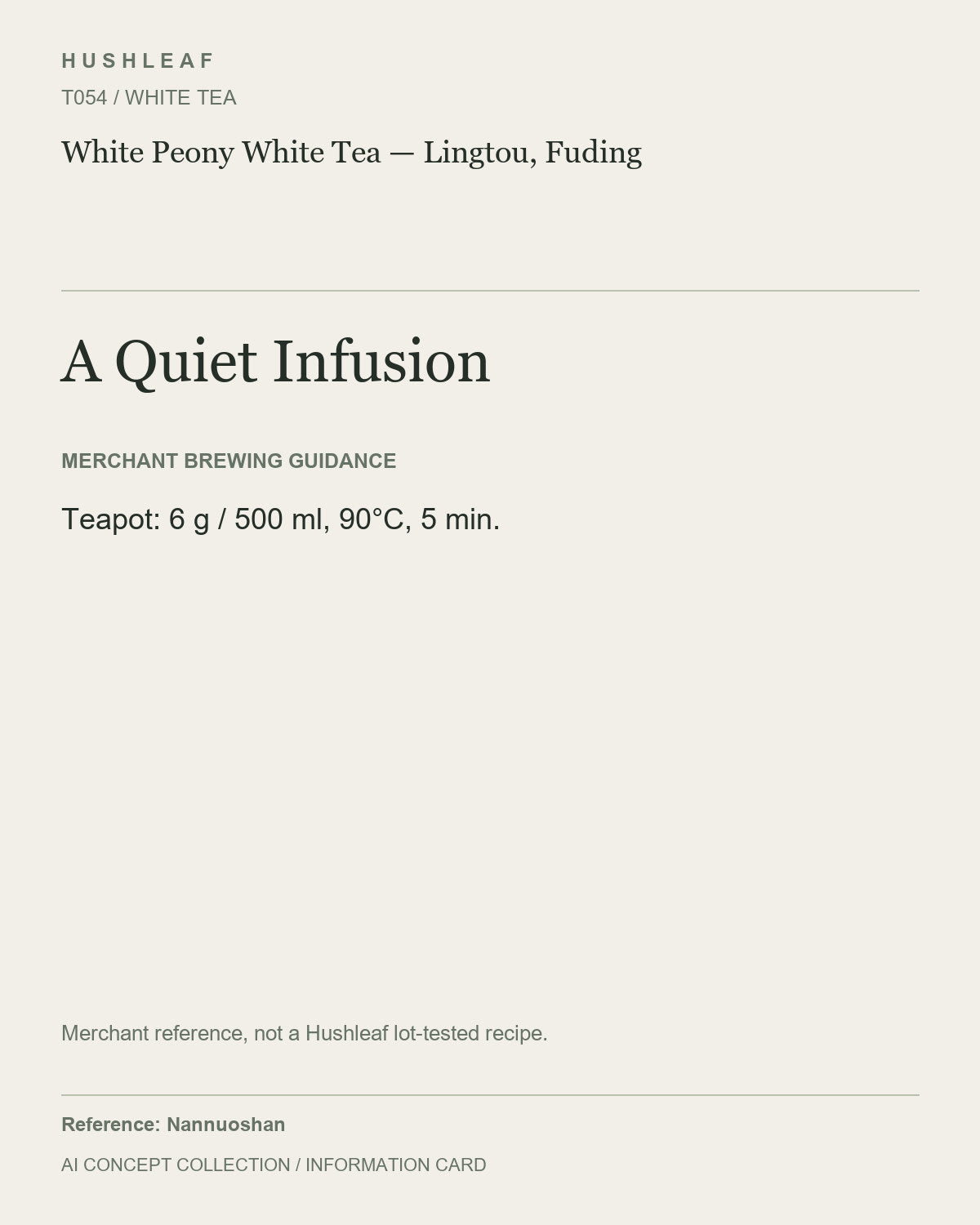 AI concept collection — brewing information card — White Peony White Tea — Lingtou, Fuding