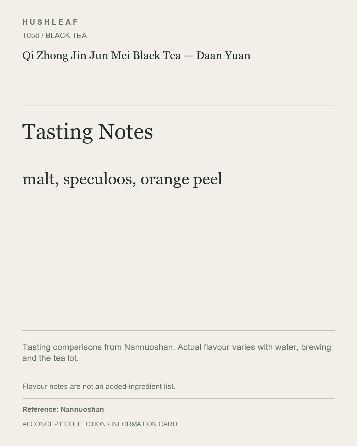 AI concept collection — tasting information card — Qi Zhong Jin Jun Mei Black Tea — Daan Yuan
