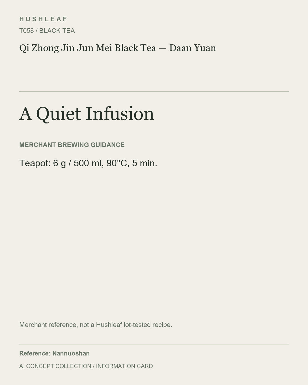 AI concept collection — brewing information card — Qi Zhong Jin Jun Mei Black Tea — Daan Yuan