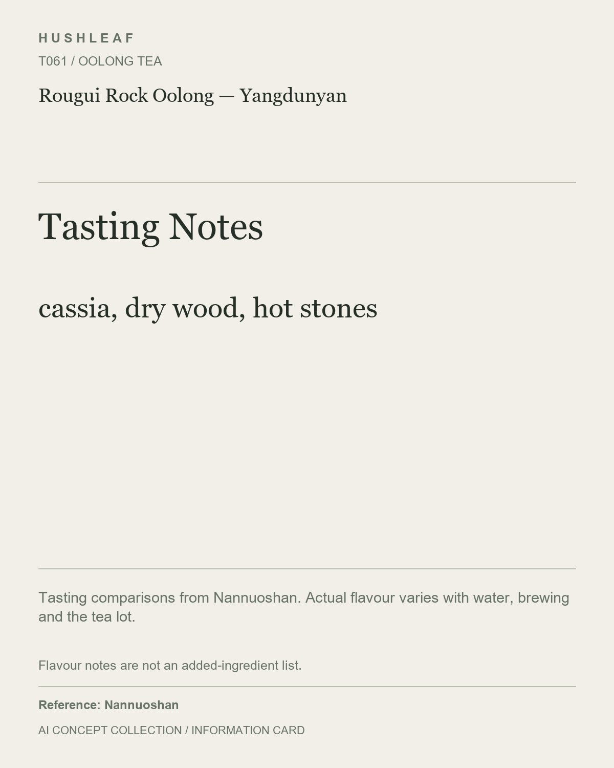 AI concept collection — tasting information card — Rougui Rock Oolong — Yangdunyan