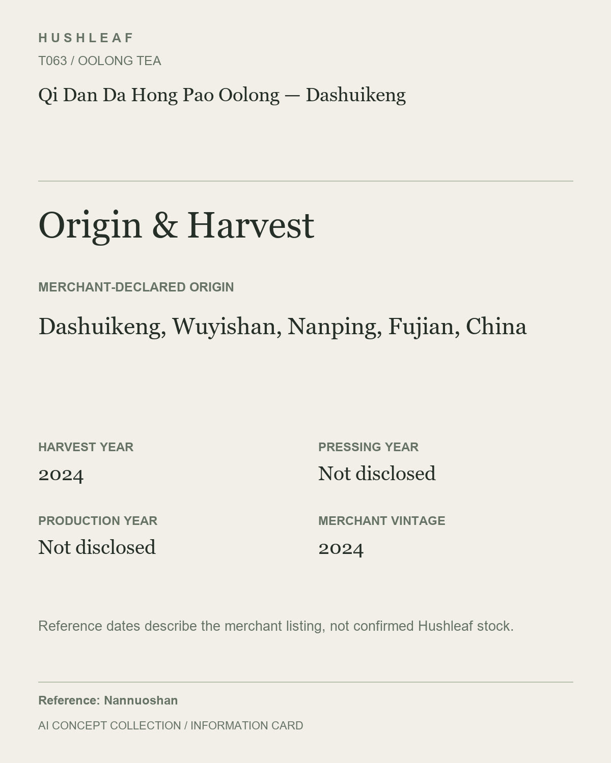 AI concept collection — origin harvest information card — Qi Dan Da Hong Pao Oolong — Dashuikeng
