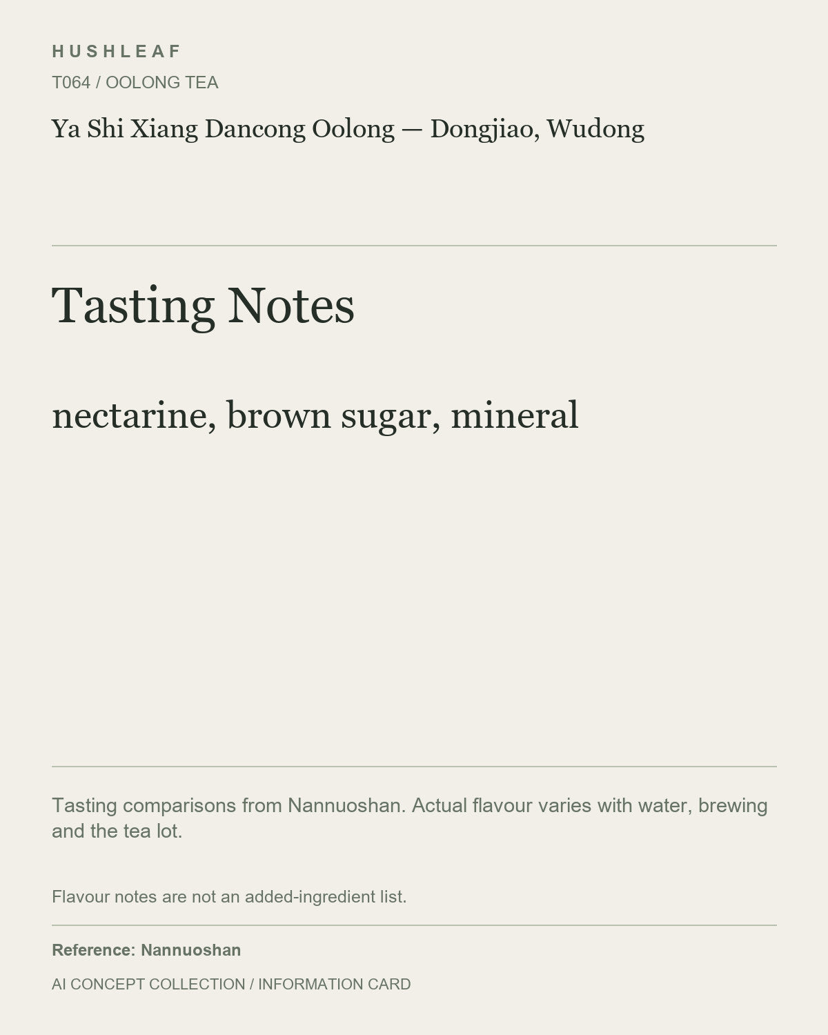 AI concept collection — tasting information card — Ya Shi Xiang Dancong Oolong — Dongjiao, Wudong