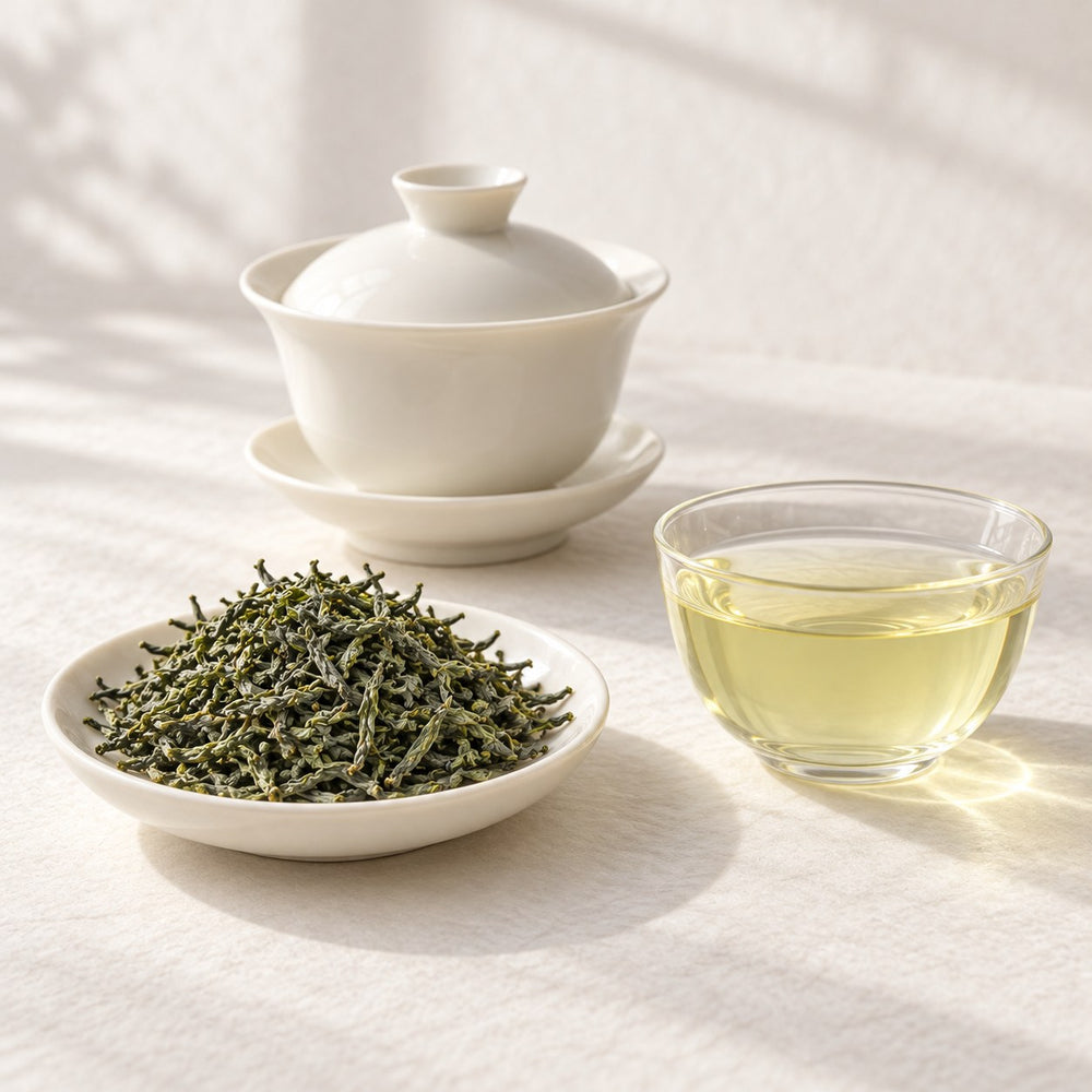 AI brewing scene concept — Xinyang Maojian Green Tea — Balipo, Henan
