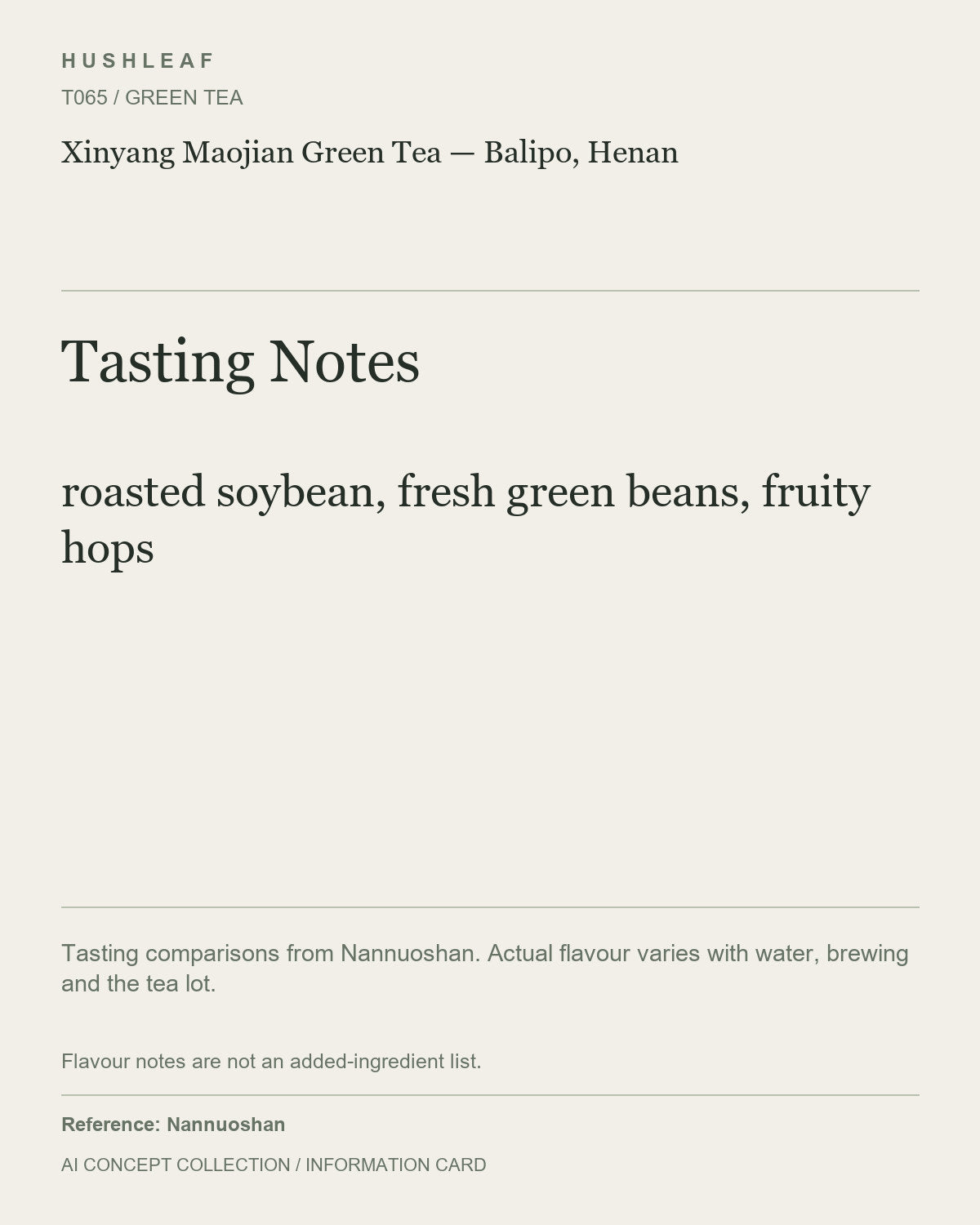 AI concept collection — tasting information card — Xinyang Maojian Green Tea — Balipo, Henan