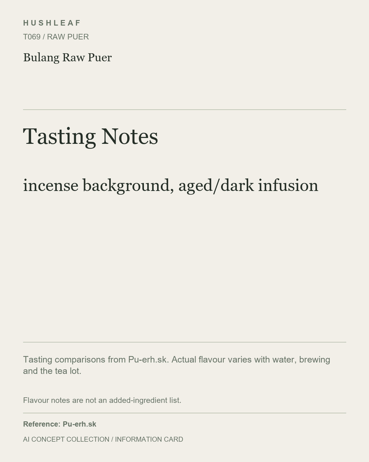 AI concept collection — tasting information card — Bulang Raw Puer