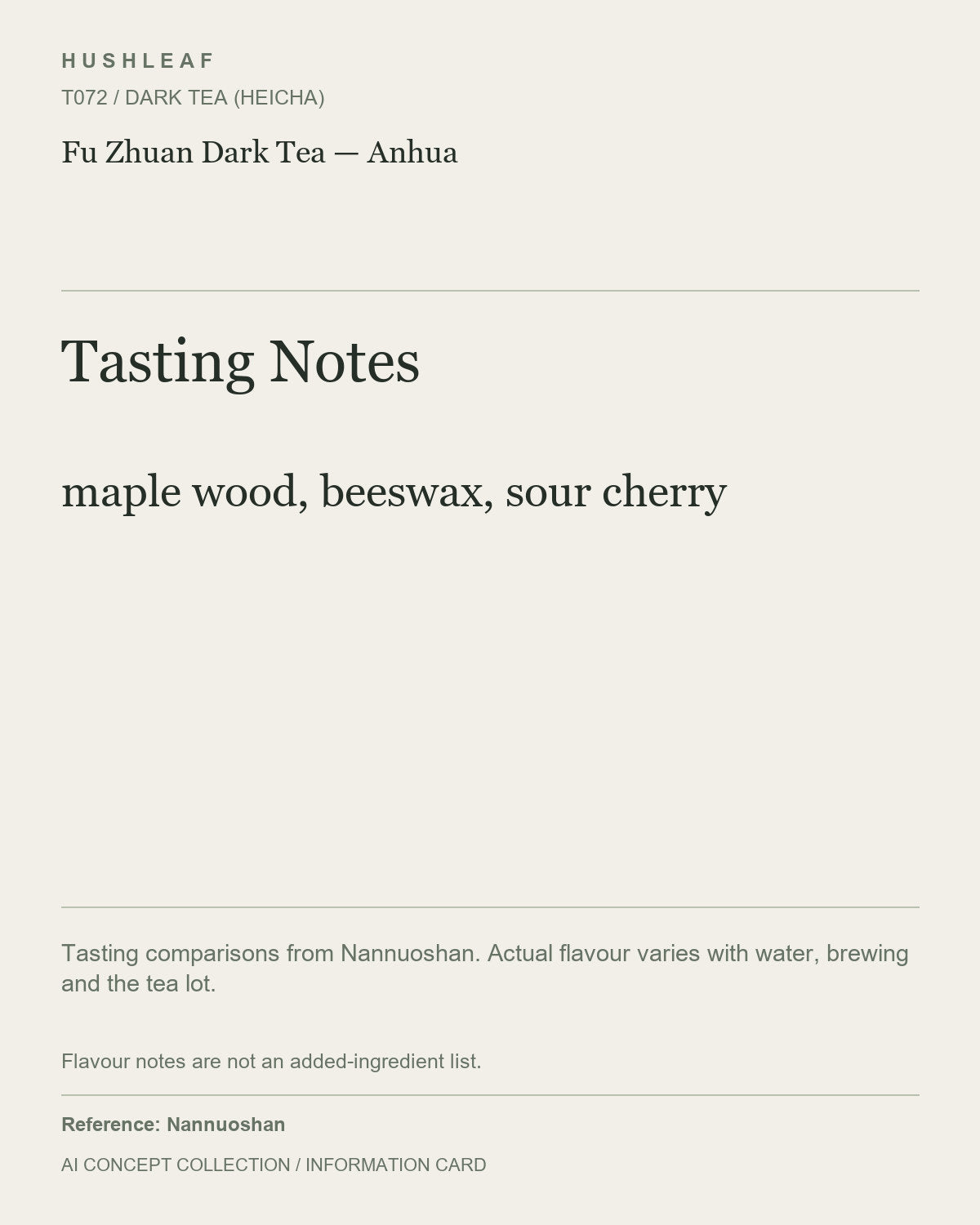 AI concept collection — tasting information card — Fu Zhuan Dark Tea — Anhua
