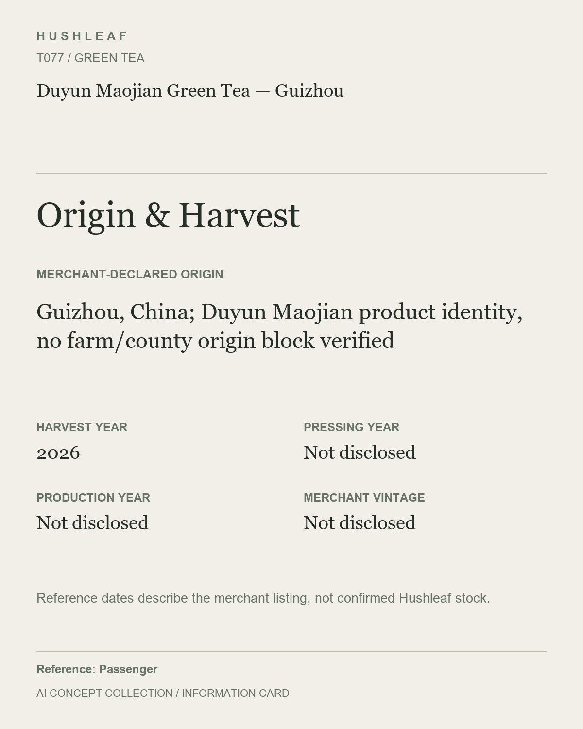 AI concept collection — origin harvest information card — Duyun Maojian Green Tea — Guizhou