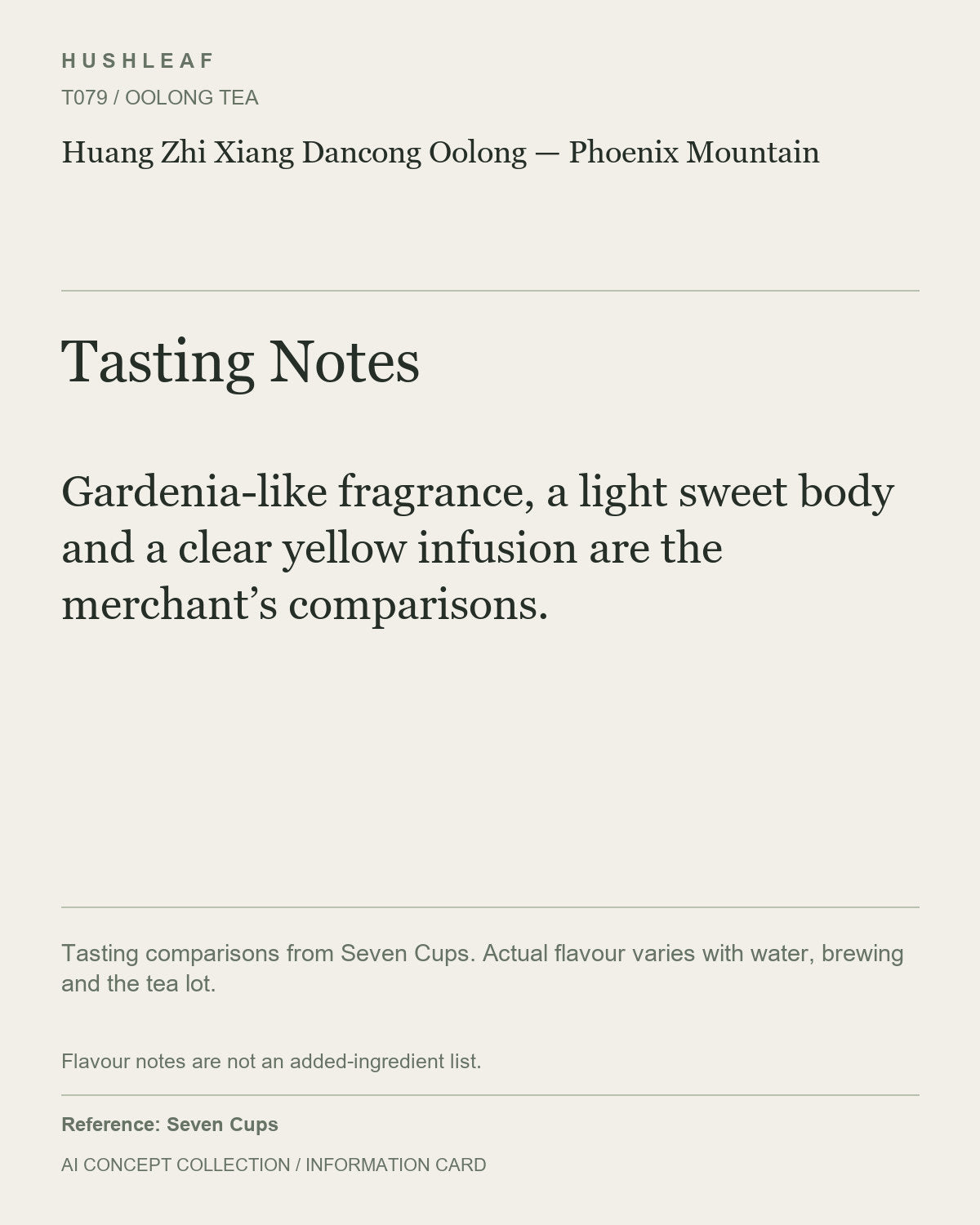 AI concept collection — tasting information card — Huang Zhi Xiang Dancong Oolong — Phoenix Mountain