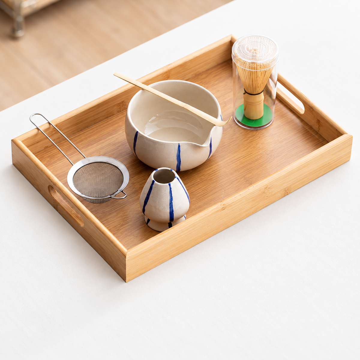 Striped — Six-Piece Set with Bamboo Tray