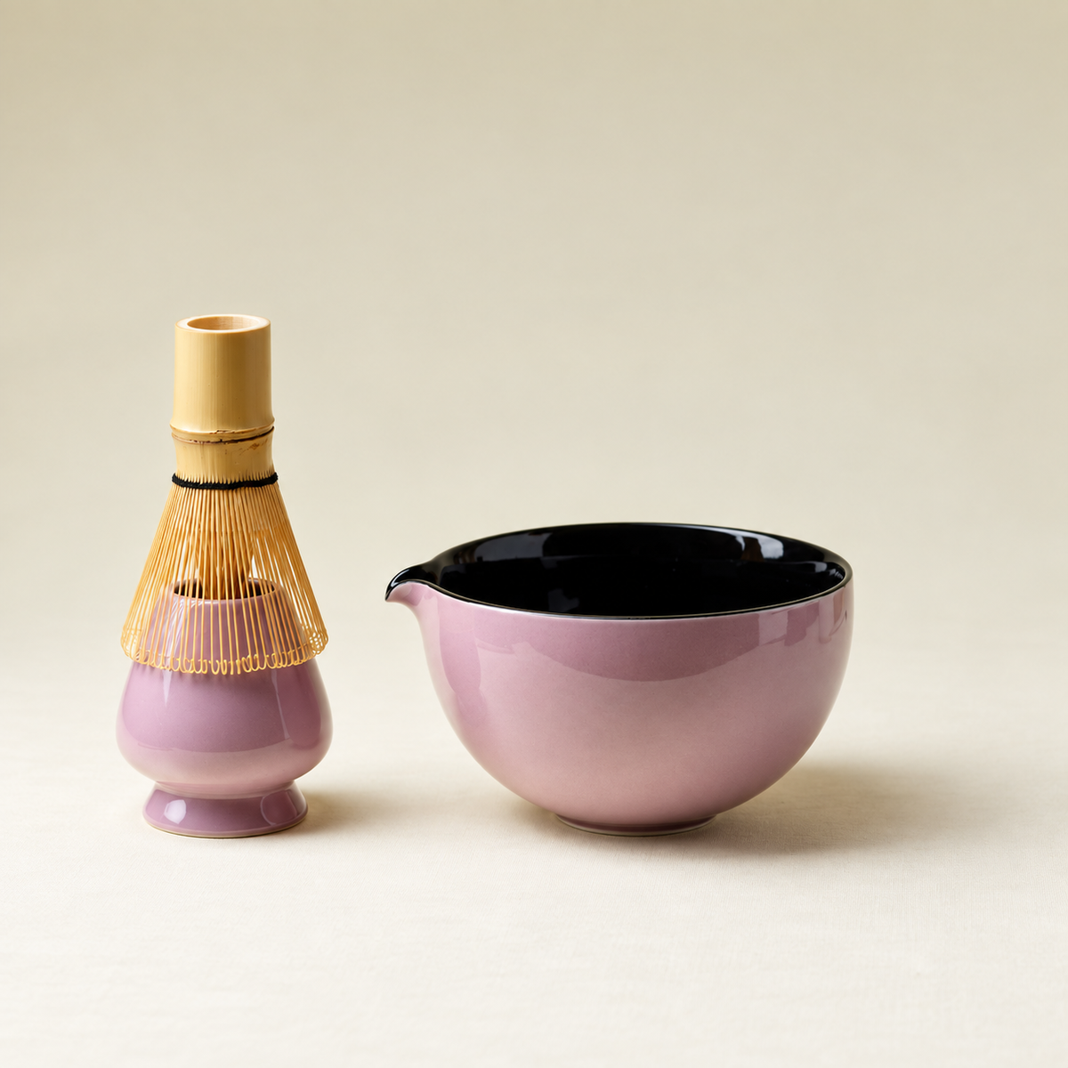 Pink with Dark Rim — Bowl, Whisk & Stand