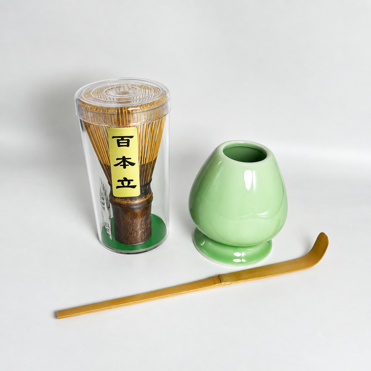 Dark Bamboo — Whisk, Scoop & Pale Green Stand