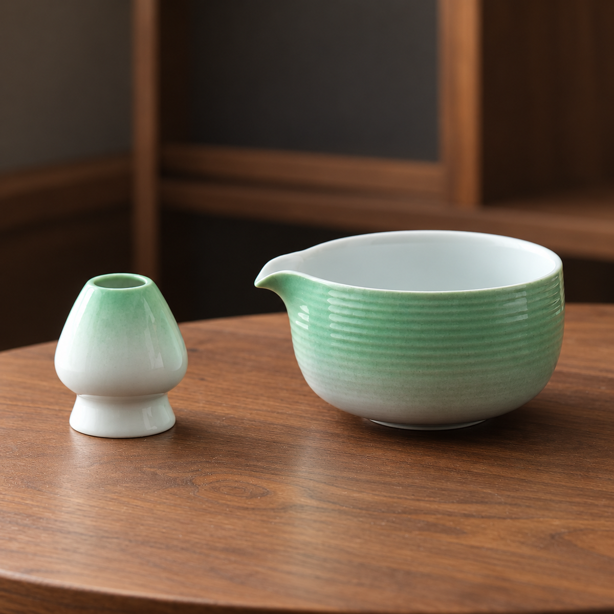 Gradient Green — Ribbed Bowl & Whisk Stand
