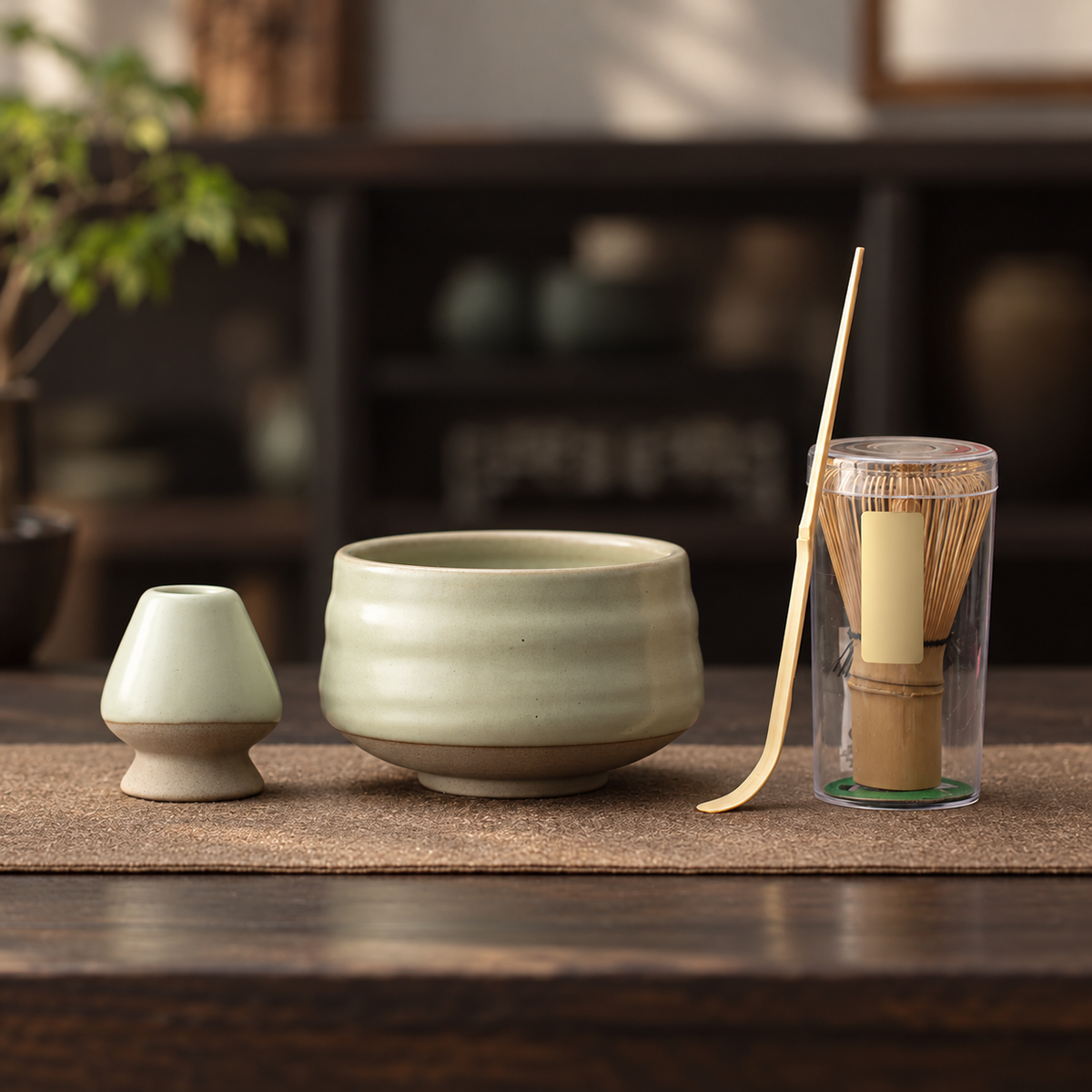 Wave Soft Grey-Green — Four-Piece Bamboo Whisk Set
