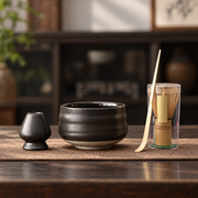 Wave Half-Black — Four-Piece Bamboo Whisk Set
