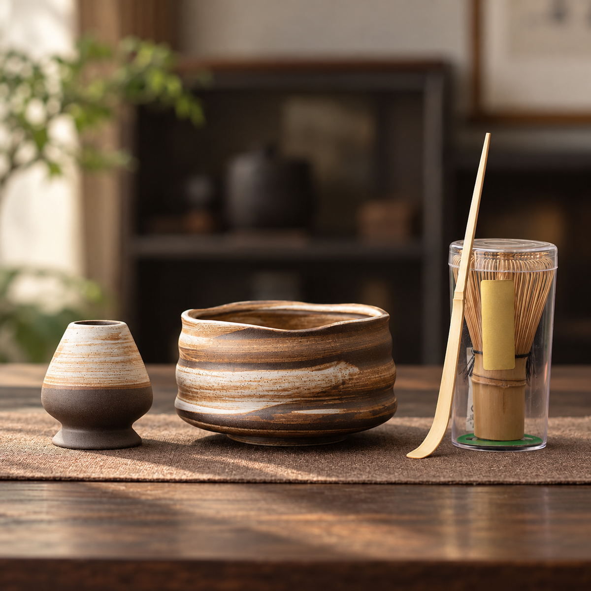 Wave Brushed Ivory — Four-Piece Bamboo Whisk Set