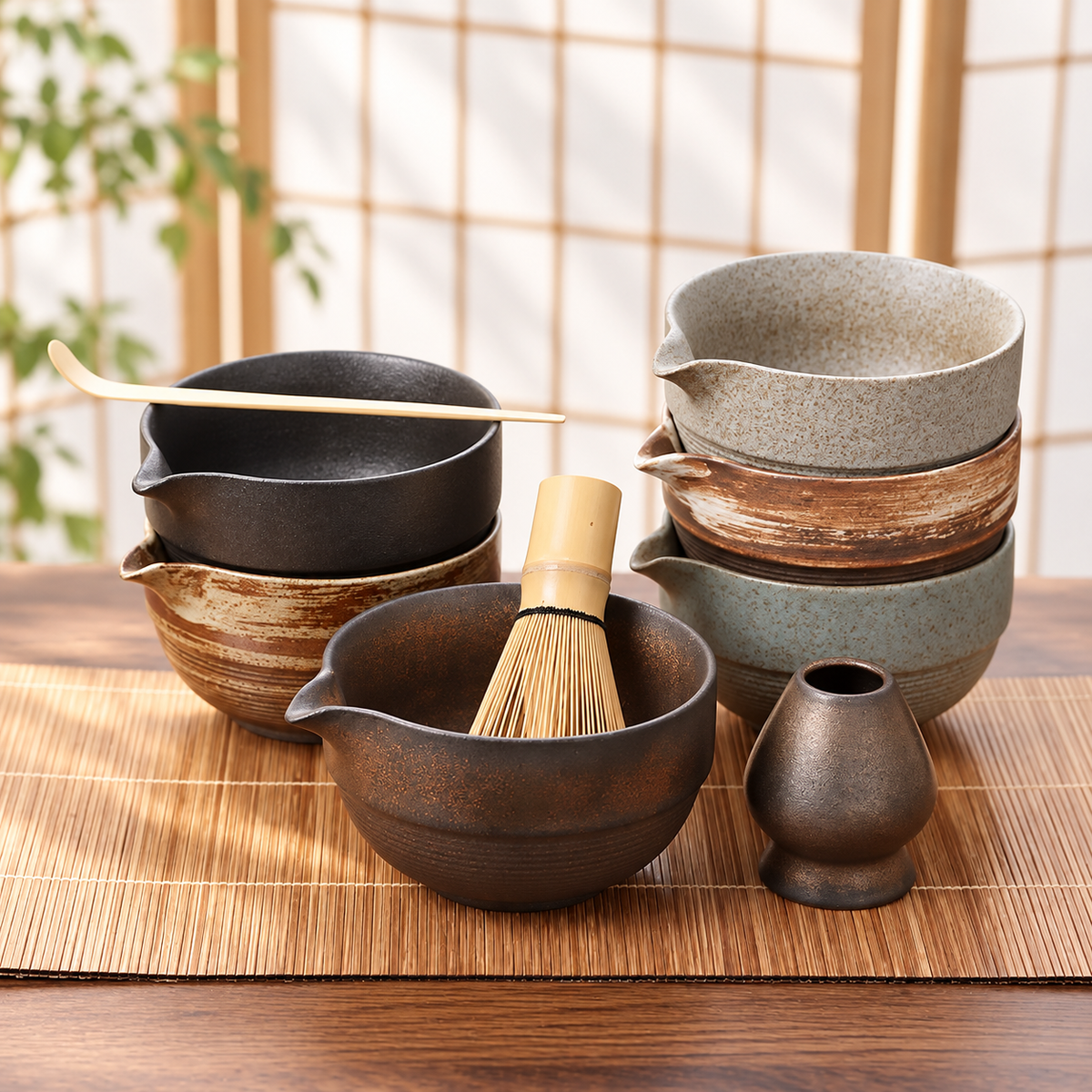 Textured Pouring Matcha Bowls & Sets — image 1