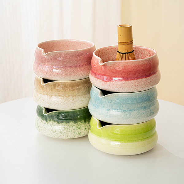 Mottled-Glaze Matcha Bowl & Holder Pairs