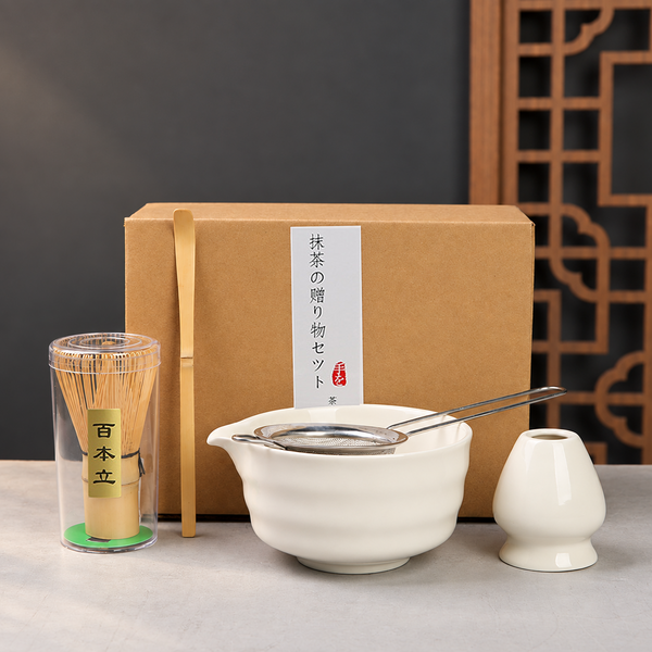 White Matcha Ritual Set & Bamboo Whisk