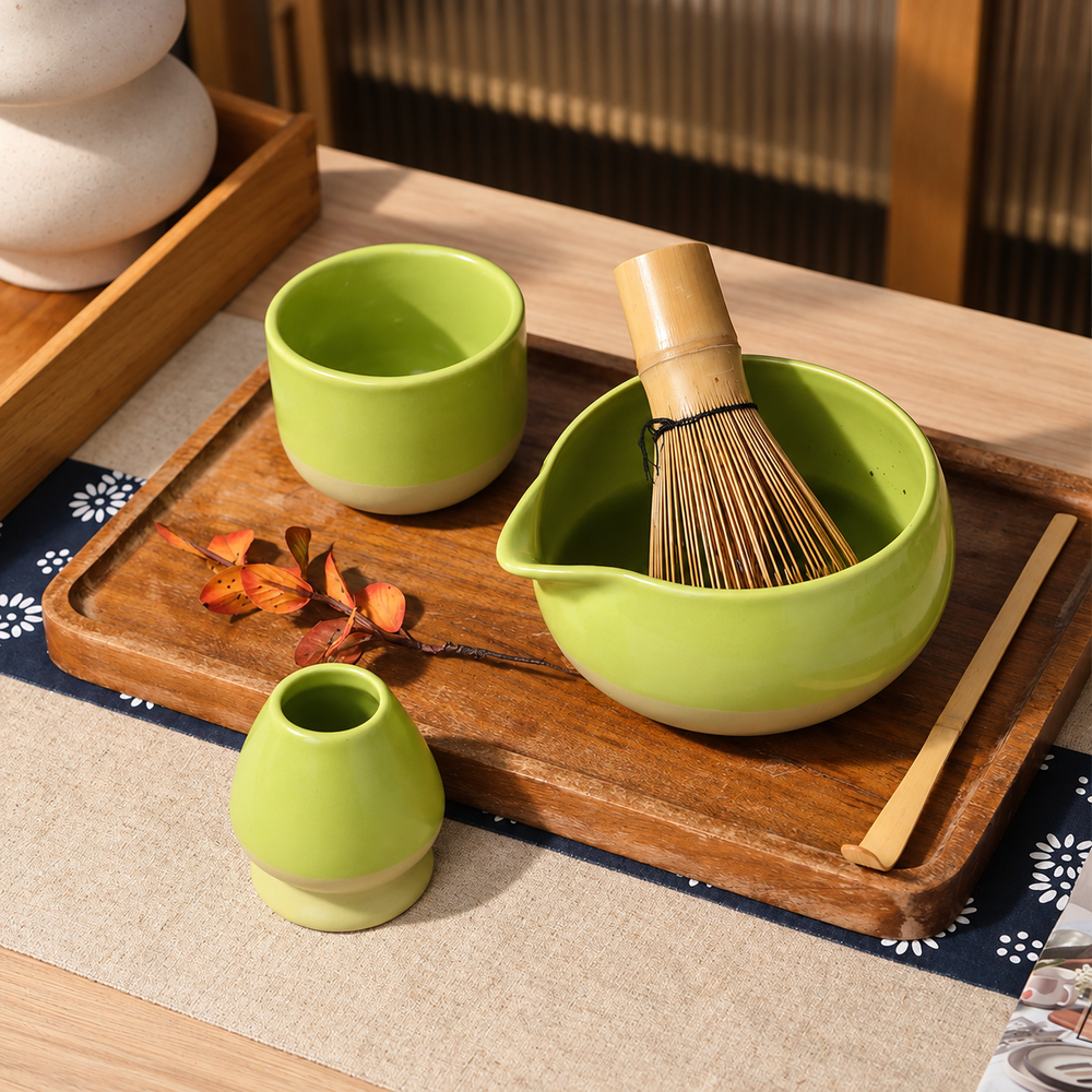 Green Ceramic Matcha Bowls, Cups & Whisk Holders — image 3