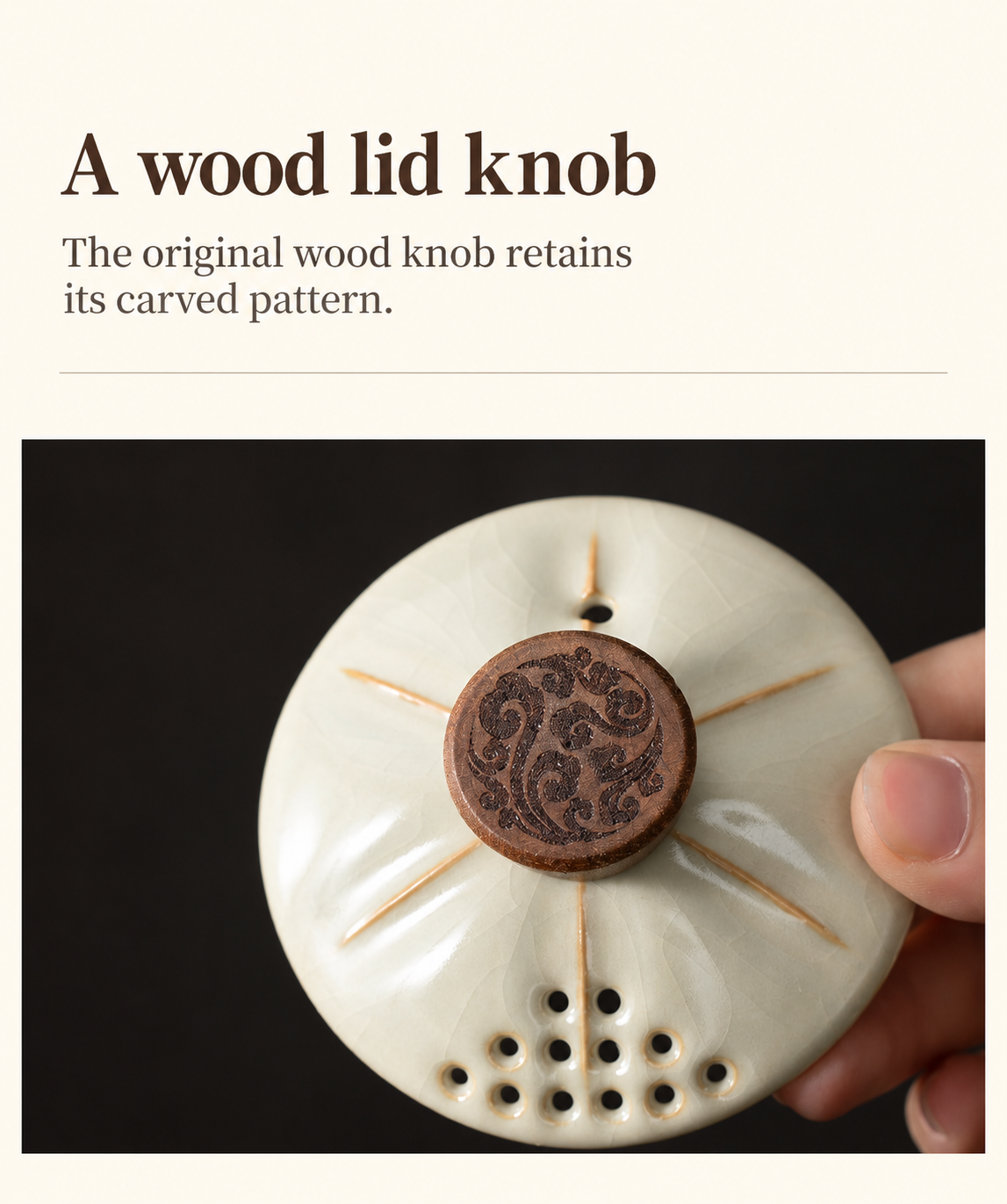A wood lid knob